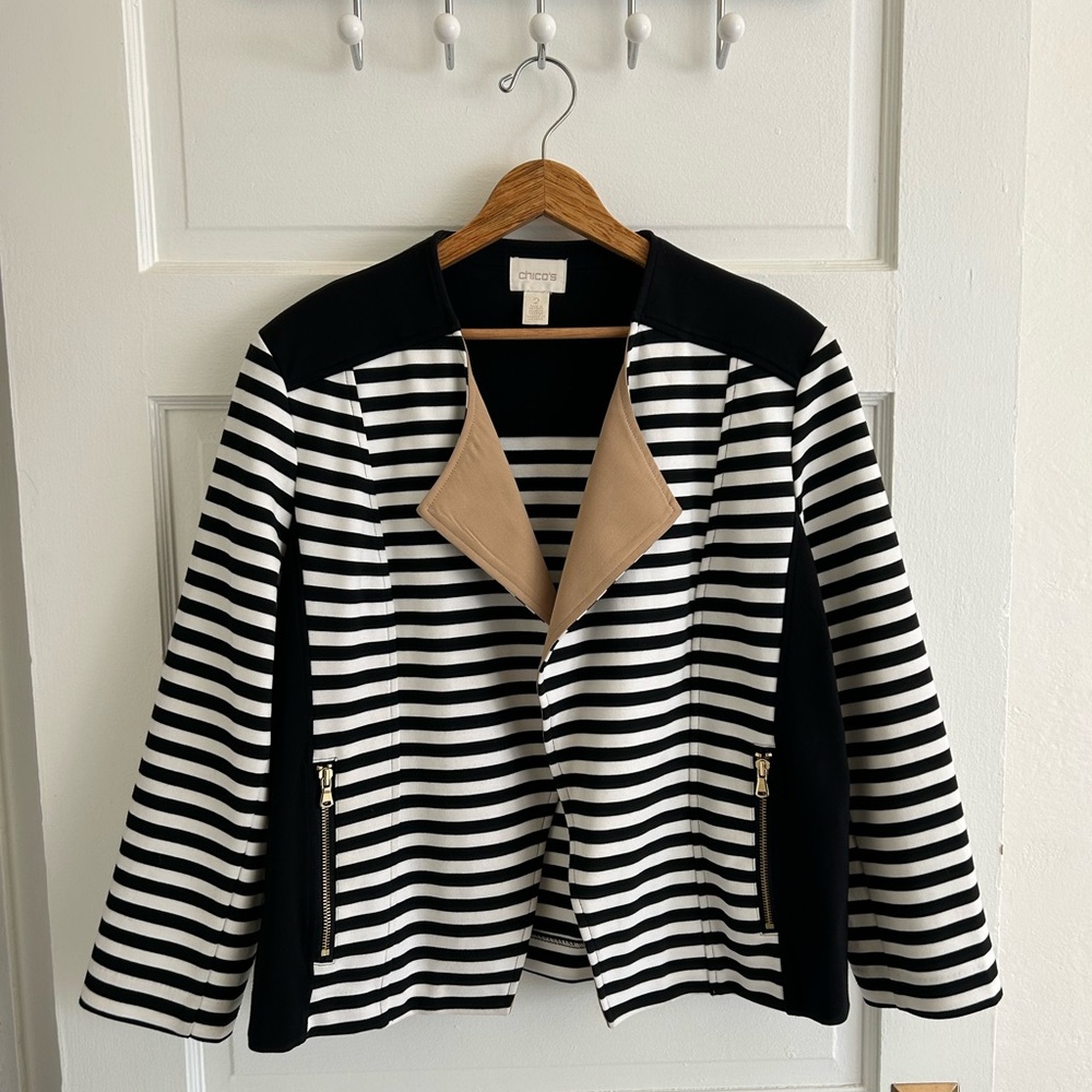 🧥 [Chico’s] Striped Jacket with Pockets, size L/Chico’s 2, EUC
